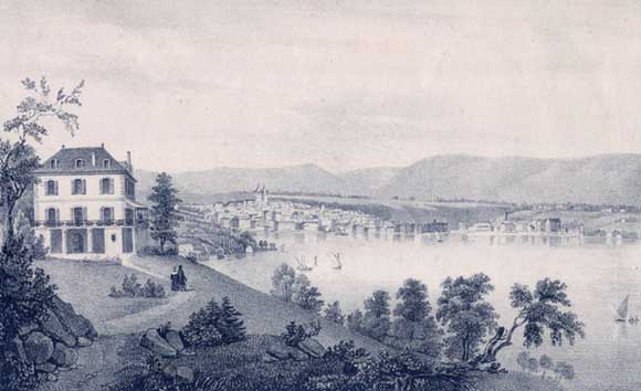 View of Villa Diodati, Byron's home on Lake Geneva