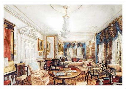 <p>Watercolour of drawing room of field place, P. B. Shelley's birthplace, by Elizabeth Shelley</p>