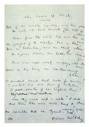 <p>Manuscript of Oscar Wilde's poem <em>The Grave of Keats</em>
</p>