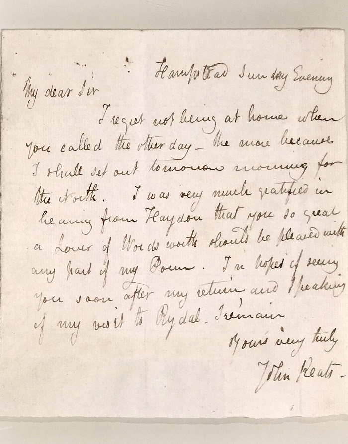 John Keats Autograph Letter To Thomas Monkhouse 21 June 1818